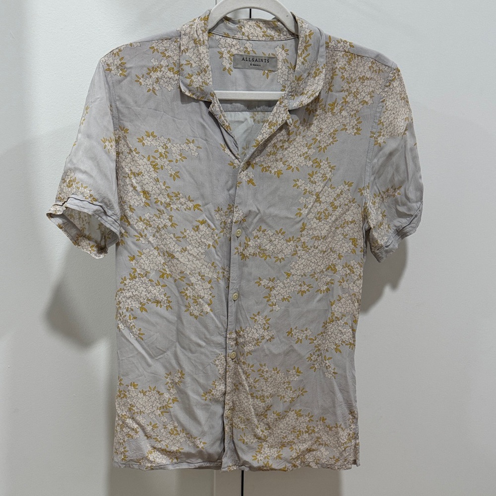 All Saints Light Gray and Gold Floral Men's Shirt